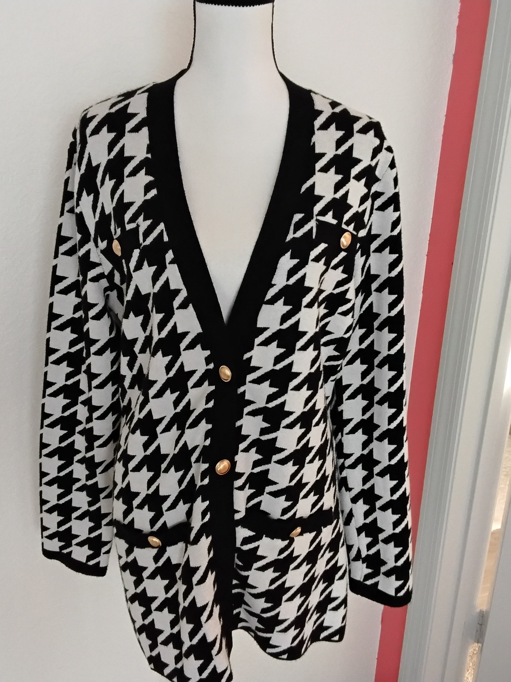 Express Black & White Houndstooth Blazer Cardigan